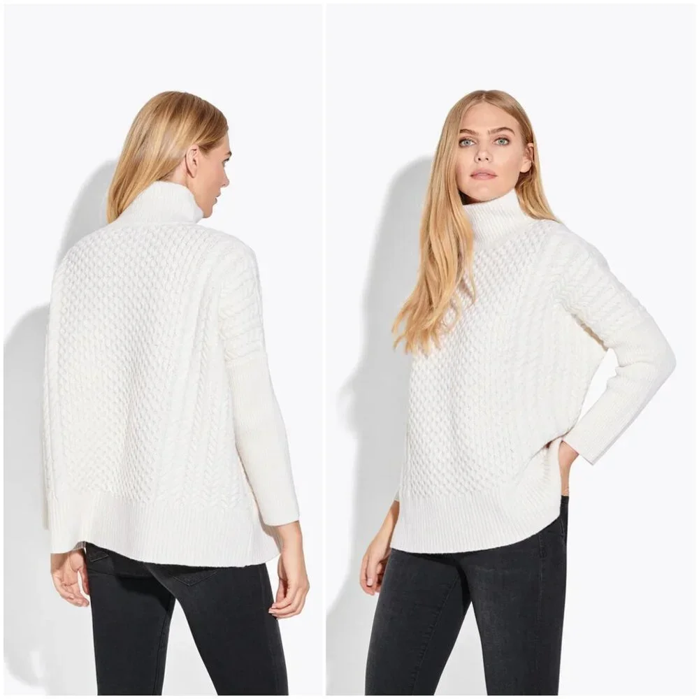 Ayr Le Square oversized Merino Wool sweater ivory snow size S small cable knit - Picture 6 of 12